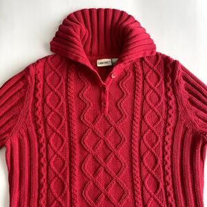 Vintage Cherokee Women's Cable Knit Collared Sweater XL Red